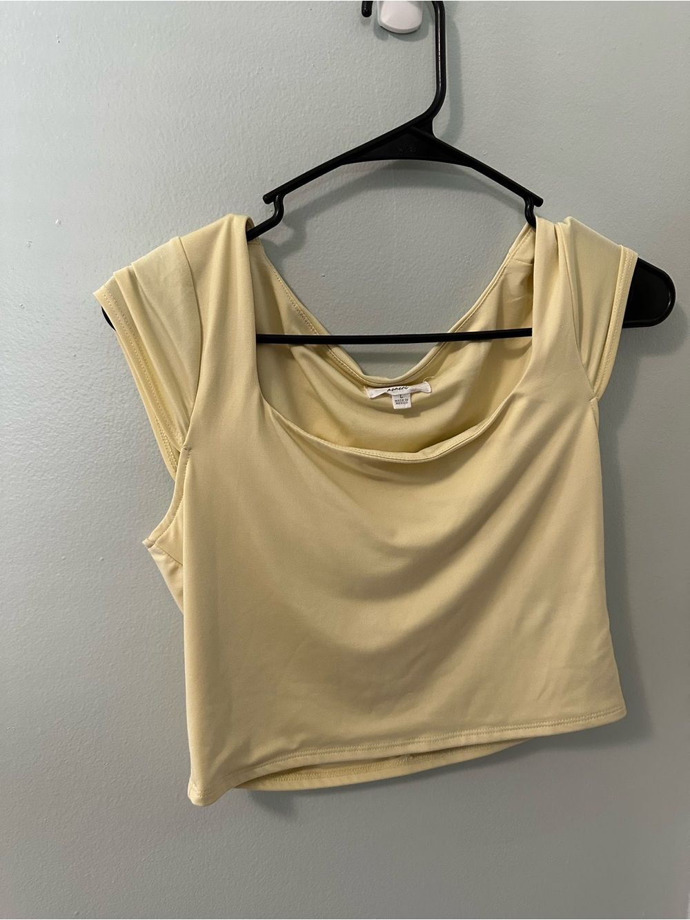 Draped Neck Cap-Sleeve Crop Top in Pale Yellow